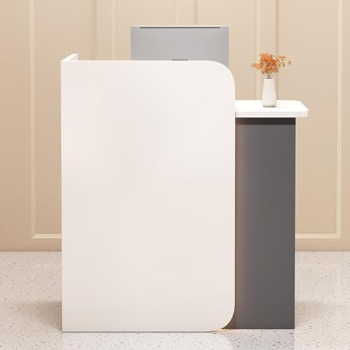 Moderno tavolo da ricevimento illuminato a LED con cassetto bloccabile, bancone in legno per salone e spa, elegante stazione di cassa per vendita al dettaglio e ufficio, elegante bancone anteriore