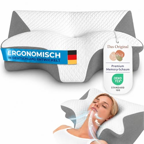 YaLiva Decor Nackenkissen Kopfkissen Ergonomisches Orthopädisches Kissen für Kopf-, Nacken- & Rückenkomfort Schlafkissen Memory Foam Kissen Grau