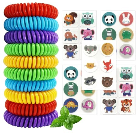HASAIKA® 10 Pulseras Antimosquitos Bolsitas, 30 Pegatinas Repelente de Mosquitos de Dibujos Animados, Adecuado para actividades al aire libre en verano