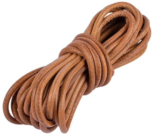 Cordoncino di cuoio, Cordoncino di cuoio rotondo da 4 mm per creazione di gioielli e artigianato, Lunghezza 5 m, Morbido e lacci per fai da te, stivali, progetti di intrecciatura, Marrone - Strisce