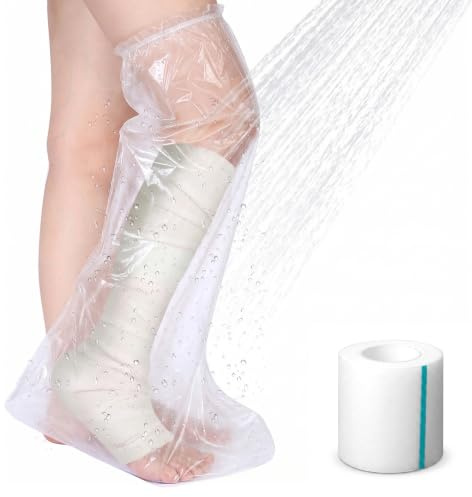 Protector Escayola Pierna Adulto Impermeable para Ducha, Pack de 9 (8 Fundas 70cm + 1 Cinta), Funda Escayola Pierna Estanca y Reutilizable para Heridas, Vendajes, Quemaduras y Postoperatorio