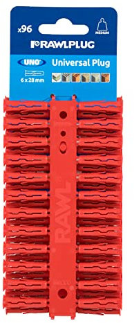 Rawlplug Uno R-U1-RED-96-C Lot de 96 chevilles universelles anti-rotation pour plaques de plâtre, maçonnerie, brique, béton - Rouge - 6 mm