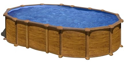 Piscina de Acero Elevada,Ovalada con Aspecto Madera. Piscinas Desmontables para Jardín. 610 x 375 x 132 cm - Piscina Gre KITPROV6188WO Amazonia.