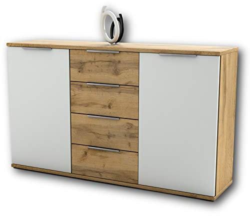 Capri Schlafzimmer Kommode in Wildeiche Optik, Weiß - modernes & ausdrucksstarkes Softclose Sideboard für Ihr Schlafzimmer - 150 x 90 x 38 cm (B/H/T)