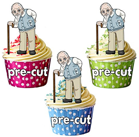 AK Giftshop PRE-CUT Father's Day Grumpy Old Man - Edible Cupcake Toppers/Cake Decorations (Pack of 12)