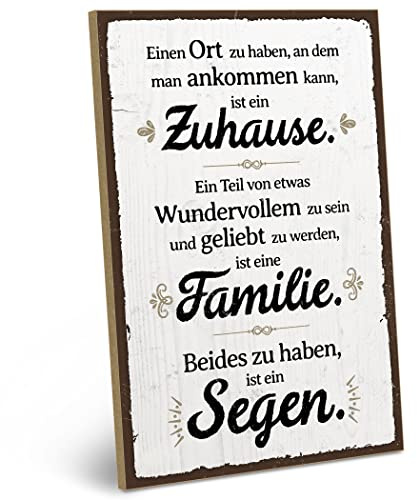 ARTFAVES® Wandbild Holzschild mit Spruch - ZUHAUSE FAMILIE SEGEN - Türschild Retro Vintage Deko Bild Geschenk - Familie, Zuhause