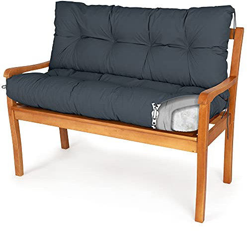 Spatium Bankauflage abnehmbar Bezug wasserdicht Sitz + Rücken gesteppt Bankkissen Bankpolster Polsterauflage Auflage für Gartenbank 30 Größen zur Auswahl, 7 Farben(120 x 100 x 10cm Anthrazit)