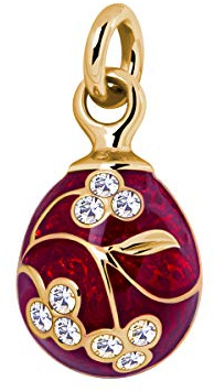 Quiges kvinna Faberge-stil rysk ägg berlock blommor röd emalj förgylld klassisk medaljong med zirkon kristall