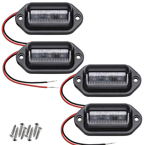 4PCS Blue LED License Plate Light, 12V-24V DC Waterproof 6-SMD License Plate Lamp Taillight, Universal for Truck SUV Trailer Van RV Boats as Step Courtesy Light, Dome/Cargo Lights or Under Hood Light