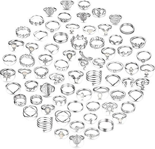 Milacolato 70Pcs Ringe Set für Damen,Vintage Knöchel Ringe Set,Böhmische Ringe,Stapelbare Midi Finger Ringe Set für Frauen Teen Mädchen,Sliber Gold