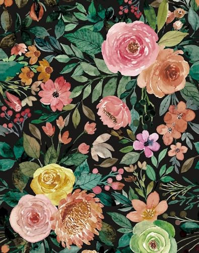 JiffDiff Papier peint floral foncé 600 x 45 cm (L x l) - Noir - Papier peint à décoller et à coller - Papier peint aquarelle - Décoration murale pour armoire