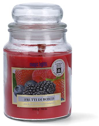 Magic Ligths | Candela giara 510 gr Profumo Frutti di Bosco | Cera Vegetale min. 75% | Stoppino in legno naturale che scoppietta. Made in Italy.