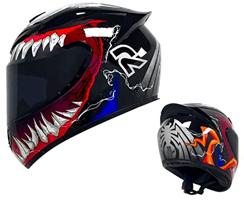 DXDRT Unisex-Adult Full Face Motorradhelm DOT/ECE Genehmigt Street Bike Helm Mit Getönten Visieren Und Mehreren Öffnungen Motorrad Moped Motocross Stil Helm Für Männer Frauen,Venom,S