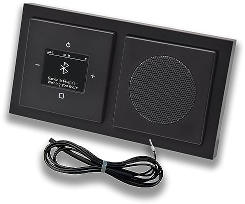 Busch Jäger DAB+ Unterputz Bluetooth (in and out) Radio 8217U-101 Future SCHWARZ MATT, Set mit Lautsprecher, Abdeckungen, Rahmen + 0,9 m EBROM Wurfantenne zur Empfangsoptimierung - 8217 U – 101