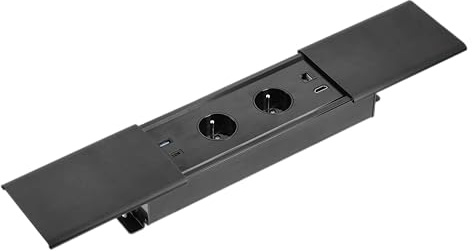 GTV - Möbelsteckdose PRESTINO, Mehrfachsteckdosen, 2x French Steckdose, 1x USB A, 1x USB C, 1x RJ45 1x HDMI, Kabellänge 1,5m, Farbe Schwarz, für Schreibtische, Tischplatte, Küchen und Büro