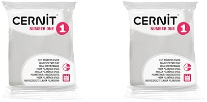 CERNIT CE9056027AMZC - Set 2 Blöcke Modelliermasse (Polymer) NUMBER ONE, ofenhärtend sofort gebrauchsfähig, 2x 56g, für DIY, Schmuck, Figuren, für Einsteiger und Hobbykünstler, opak Weiß, 1 Set