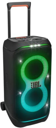 JBL Partybox Stage 320 in Schwarz – Tragbare Bluetooth-Lautsprecher-Box mit JBL Pro Sound, Lichtshow, KI-Sound-Boost, Rollen und Teleskopgriff – 18 h Laufzeit