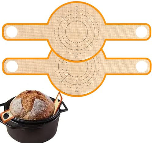 2pcs Sling Bread mat, Dutch Oven Baking Mat, Non-Stick Baking Mat with Long Handle, Reusable Silicone Dutch Oven Liner, Easier Transfer for Dough