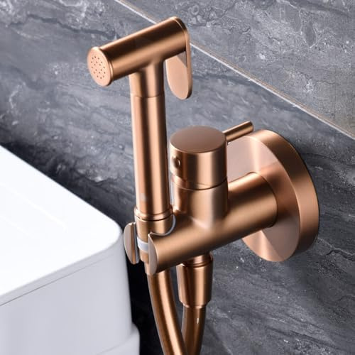 Imex Bidetarmatur für Einbau-WC, gebürstetes Gold, Dusche für heißes und kaltes Wasser, hygienische Dusche für Toilette mit Bidet-Sprühkopf, Bidet-Ersatzarmatur, Serie München