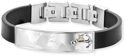 SAVE BRAVE | Lederarmband Worldanchor Schwarz - Welt & Anker Gold - Inkl. Schmuckverpackung