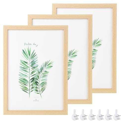 A4-Bilderrahmen für Zertifikate, 3er-Pack, A4-Bilderrahmen aus Massivholz, Eichenholz-Fotorahmen mit Plexiglas für Tischplatte und Wandmontage, Bilderrahmen-Set für Fotos, Poster, Puzzles (23 x 32 cm)