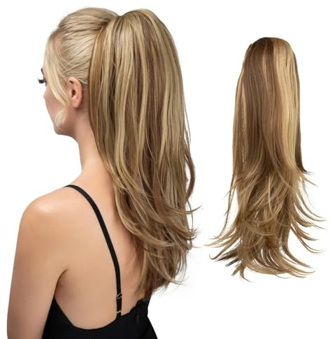 HSAJS Queue Postiche Longue Ondulée Pince Extension Cheveux Naturel Synthétique Coiffure Femme Attache Facile Volume Ajout Longueur