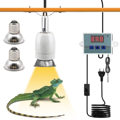 Reptiler värmeljusfattning, keramik, lampsockel E27, värmelampsfattning, keramik, med 2 st 220 V-50 W, terrarium, värmelampa, E27 porslinfattning, 360° roterbar, 1,8 m kabel och kontakt för amfibier