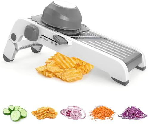 Foyucool Mandoline Slicer for Kitchen, Adjustable Stainless Steel Mandoline Food Slicer, Onion Potato Cucumber Tomato Carrot Vegetable Fruit Slicer, Mandolin Veggie Cutter with Food Holder, Grey