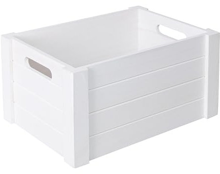 Wickerfield Wooden Crates with Cutout Handles Under Bed Storage Boxes Cube Christmas Eve Large Gift Box Dog Toy Hamper Baskets for Gifts Empty (White, Large)