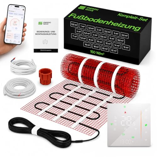Tapis de Chauffage Sol Électrique 8m² 150 W/m² - Kit Complet avec Thermostat Wi-Fi, Tapis Chauffant, Natte Chauffante pour Carrelage, Grès Cérame et Sols en Pierre