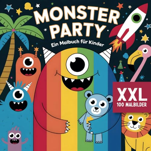 Monster Party: Ein Malbuch für Kinder ab 3 Jahren mit 100 lustigen Motiven