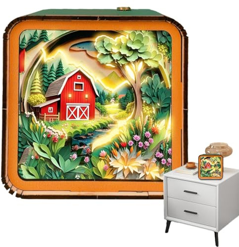 Puzzle Luz Nocturna, Rompecabezas de Luz Nocturna - Rompecabezas de Madera con Paisaje - Luz Nocturna de Madera Divertida Decoración del Hogar Interior para Dormitorio, Estudio, Sala de Estar