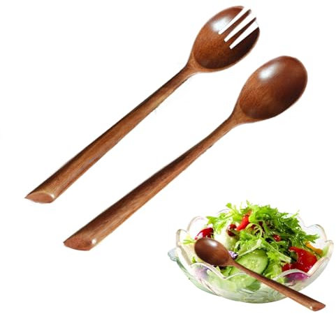 Yueser Cucchiaio di Legno Naturale e Forchetta, 2 Pezzi, Minimalista, Multifunzionale