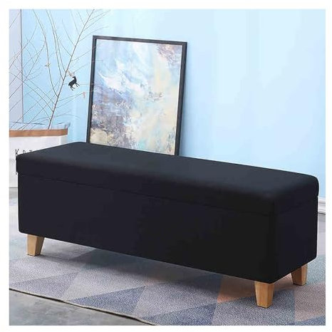 Panca Contenitore in Tessuto Nero per Camera da Letto e Soggiorno, Sgabello per Cambio Scarpe, Ingresso, con Design a Cassa Rettangolare, Seduta Imbottita, 140x40x40 cm