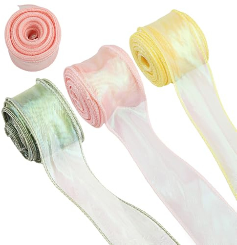 Chiffonband,3 Rollen,Chiffon Band - Geschenkband - Schleifenband, Schimmernd und Transparent, Ideal für Geschenkverpackung, Hochzeit und Dekoration