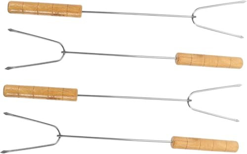 Roasting Sticks Set,Barbecue,Skewers with 4pcs Stainless Steel BBQ Skewers with Wood Handles Multipurpose Camping BBQ Sticks for Grilling Kabobs and Barbecue Cooking