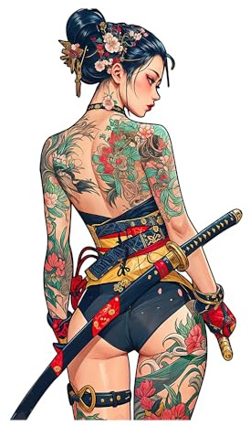 YUNEX 5.1 Cool Japanese Geisha Tattoo Girl Stickers Decal for Car Door Bumper Trunk Waterproof Decoration
