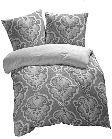 etérea Renforcé Bettwäsche 155x220 cm + 80x80 cm Trisa Silber Bettbezug Set | 100% Baumwolle Renforcé · sanft-glatt & superweich · ganzjahres-geeignet · 60°C waschbar · MADE IN GREEN by OEKO-TEX