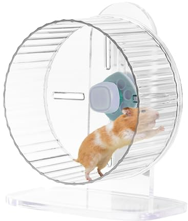 VNHATY Grande roue silencieuse en plastique transparent pour hamster gerbilles, rats et hamsters d'ours dorés, diamètre 17 cm
