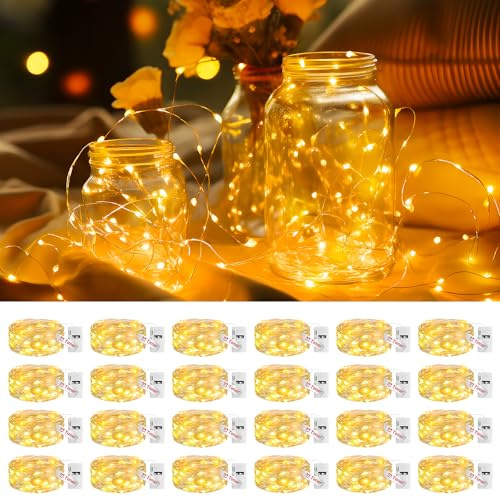 litogo 24 Pack Fairy Lights Battery Operated with Timer, 3 Modes String Lights Battery Powered, 2M 20 LED Waterproof Silver Wrie Small Fairy Lights Indoor for Jars Vases Party Christmas, Warm White