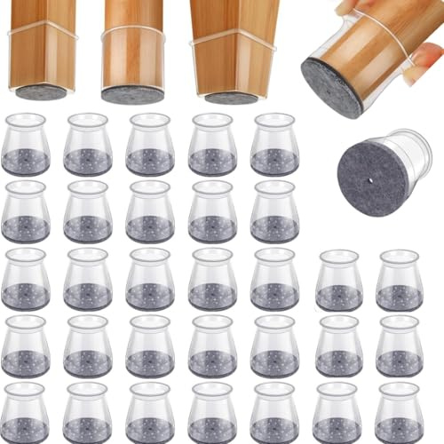 36Pcs Silicone Chair Leg Floor Protectors, Transparent Chair Leg Protectors Felt Pads, Floor Protectors for Furniture Legs for Protecting Hardwood/Tile Floors From Scratches and Noise (Fit:23-34mm)