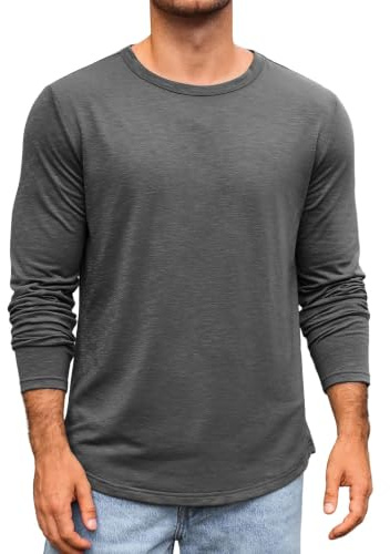 Runcati Långärmad tröja för män, rund hals, långärmad t-shirt, enfärgad, normal passform, toppar, sport, fritid, skjortor, ledig, basic undertröja, GRÅ, 3XL