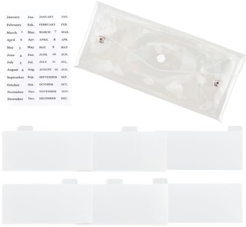 craspire Pochettes de Rangement pour Portefeuille avec 6 Onglet Séparateur D'Index Calendrier Autocollant Sac en Plastique Transparent en PVC pour Maquillage Pochette de Rangement pour Portefeuille