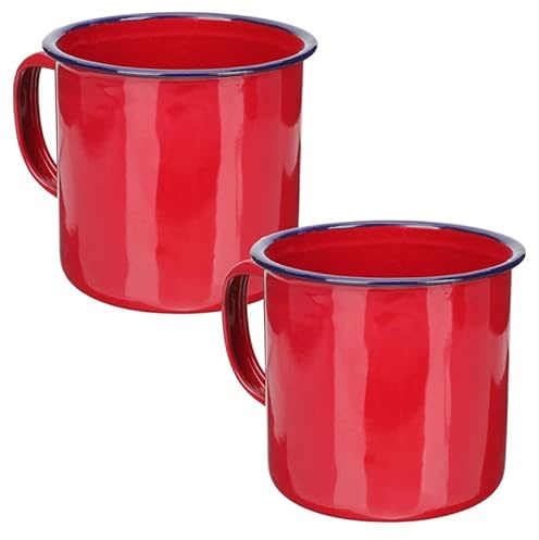 VALICLUD Enamel Mug Set of 2 Vintage Style Enamel Cup for Tea Coffee and Water Reusable Drinking Cup with Anti-Slip Handle for Home Office Travel and Camping