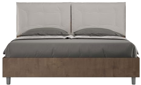 BS COM Letto matrimoniale contenitore doppia alzata 160x190 noce cuscini similpelle tortora