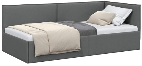 vidaXL Eckbettgestell mit Kopfteil Dunkelgrau 100 x 200 cm Stoff