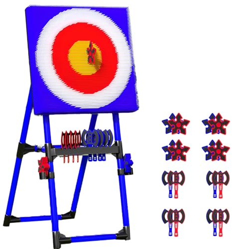 Set da Gioco per Il Lancio Dell'ascia, Bersaglio per Freccette con 8 ASCE Volanti dal Manico Lungo E 8 Freccette A Sei Punte, Robusto Telaio in Metallo, Gioco da Giardino Combinato con Freccette Blue
