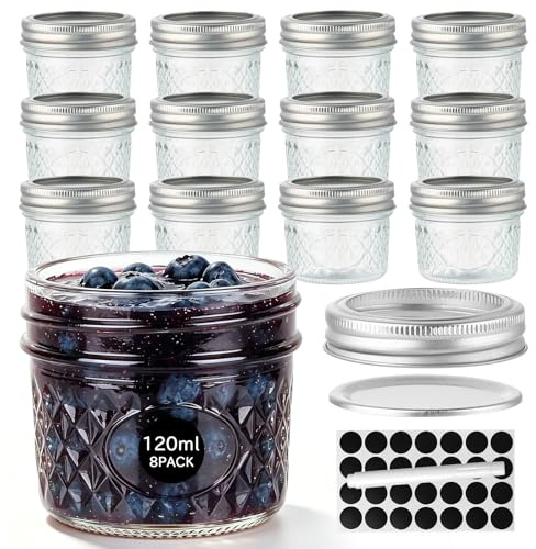 WERTIOO Kleine Einmachgläser mit Deckel 12er Set Schraubgläser - 120ml Mason Jar Glas - Vielseitige Marmeladengläser Meal Prep Overnight Oats Gläser, Glasflaschen für normale Öffnung