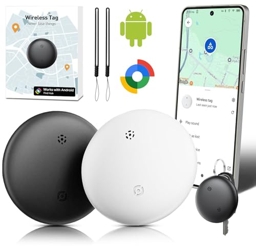Smart Tracker Tag Android, Bluetooth Localizzatore Chiavi GPS Tracker (Solo Android) Funziona con Google Dov'è App Trova Oggetti Compatibile con Trova Dispositivo (Bianco+nero, 2 pack)