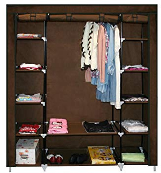 TE-Trend Kleiderschrank Aufbewahrung Schrank Stoffschrank Faltschrank Campingschrank 150x45x175cm Faltbar Braun